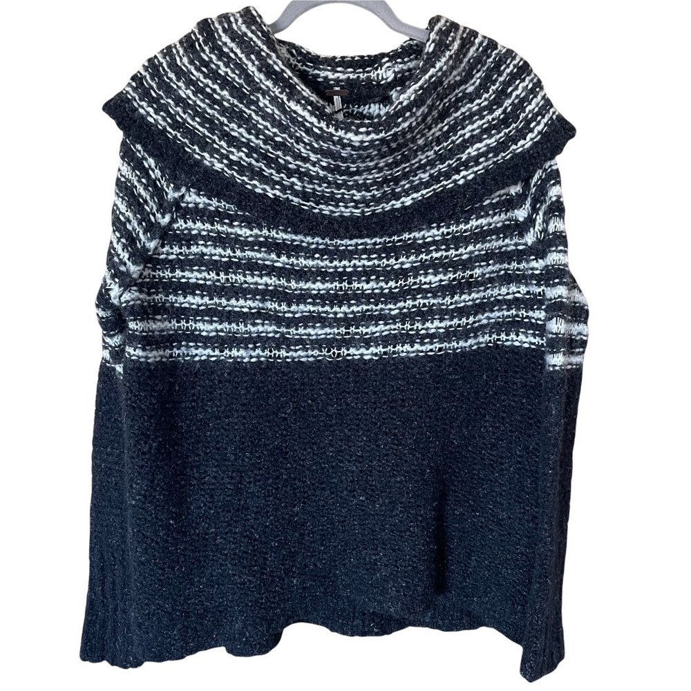 Free People Engineer Stripe Black & White Cowl Neck Wool Blend Sweater, Size L